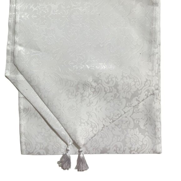 Holly Homes Table Runner Silky Damask Holiday Dressy White 13 in x 72 in - Picture 3 of 11